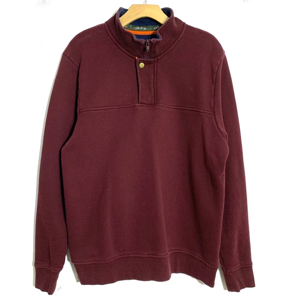 Orvis Men’s 1/4 zip Pullover Sweater Fleece Lined Burgundy GUC size L
